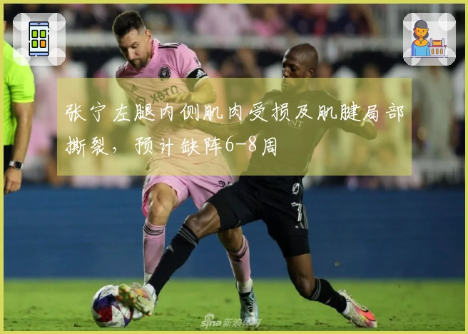 张宁左腿内侧肌肉受损及肌腱局部撕裂，预计缺阵6-8周